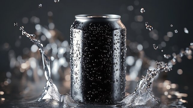 280 ml soda can with drops splash mockup