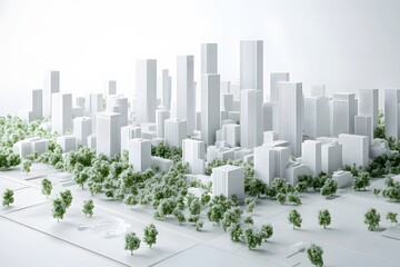 A White Model Cityscape with Greenery