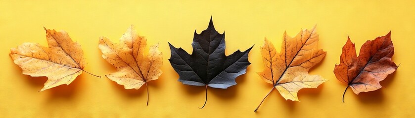 autumn tree leaf on yellow background