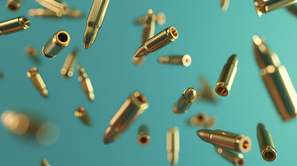 A Bunch of Bullets Floating on a Solid Color Background.