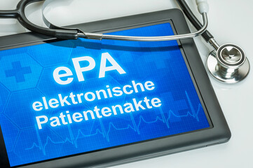 Tablet mit dem Text ePA Elektronische Patientenakte