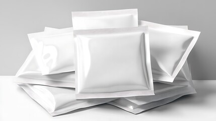 White sachet packet stack mockup