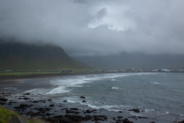Iceland with mountains and clouds