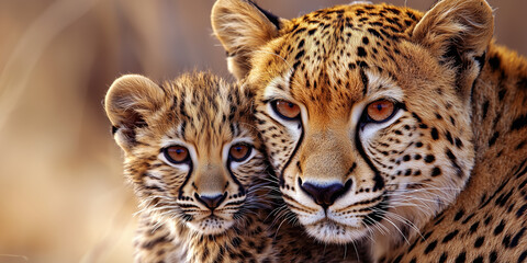 leopard mom and baby, an animal world filled with true love, hugs and tenderness. Open your hearts to nature