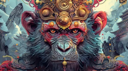 cyberpunk monkey illustration character for tshirt mockup design