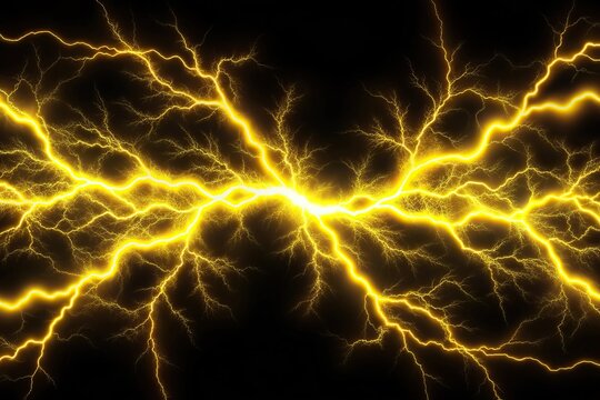 Abstract yellow lightning pattern on black background