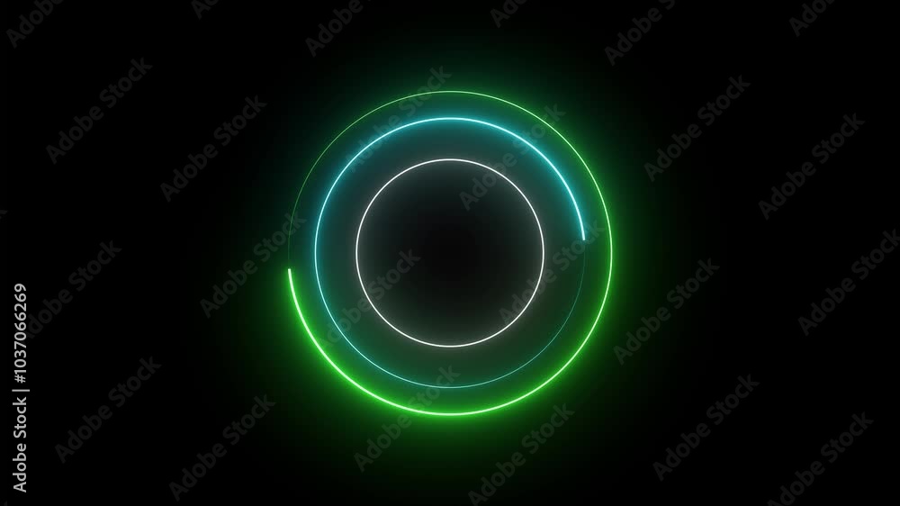 Poster neon circle frame technology. abstract seamless loop neon circle. blue neon circles hi-tech motion b