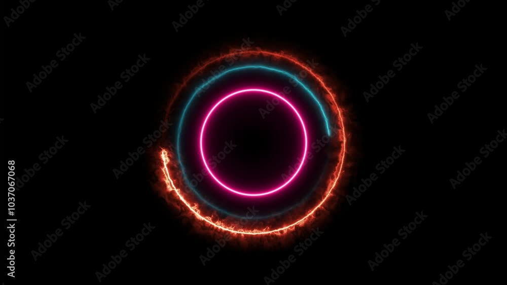 Poster neon circle frame technology. abstract seamless loop neon circle. blue neon circles hi-tech motion b