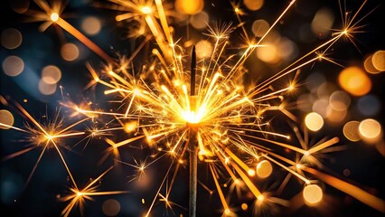 Abstract long exposure of a sparkler creating asymmetrical shapes in the dark night