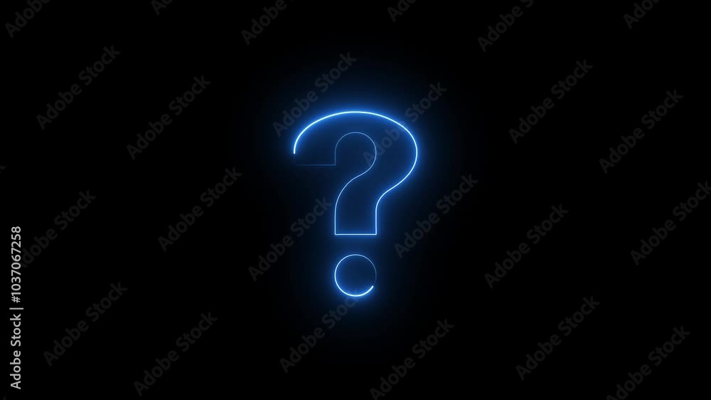Aufkleber question mark symbol burning 4k animation. outline query silhouette. neon question mark icon. neon d