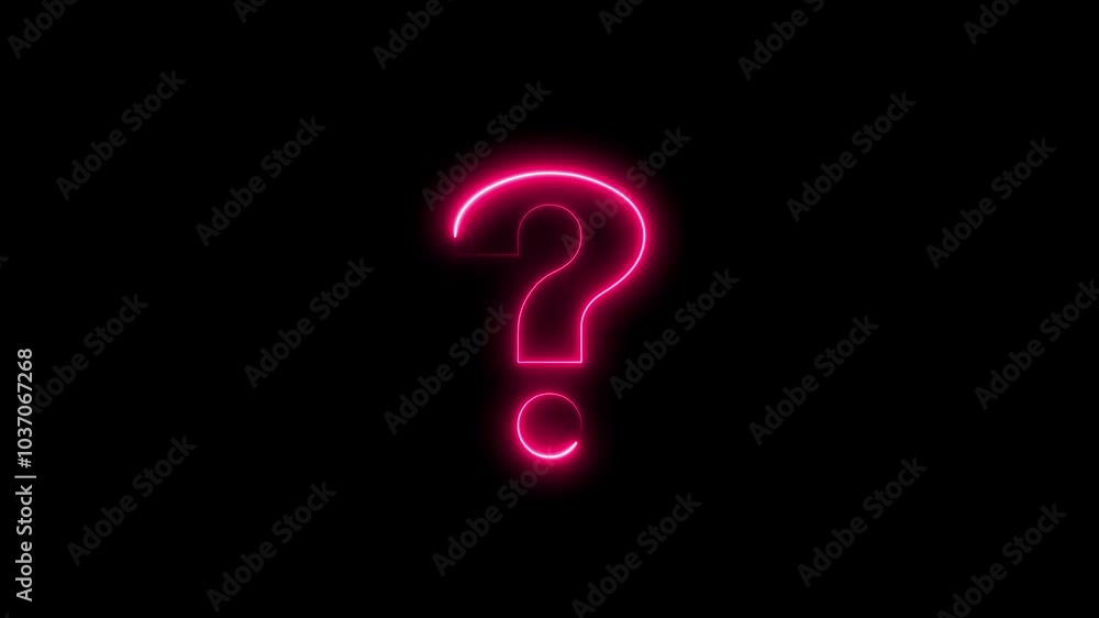 Aufkleber question mark symbol burning 4k animation. outline query silhouette. neon question mark icon. neon d
