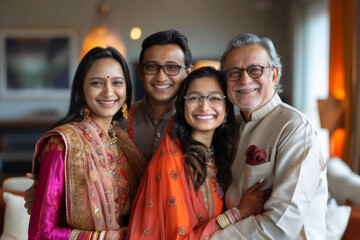 Indian ethnic family members embracing together with smiling faces	
