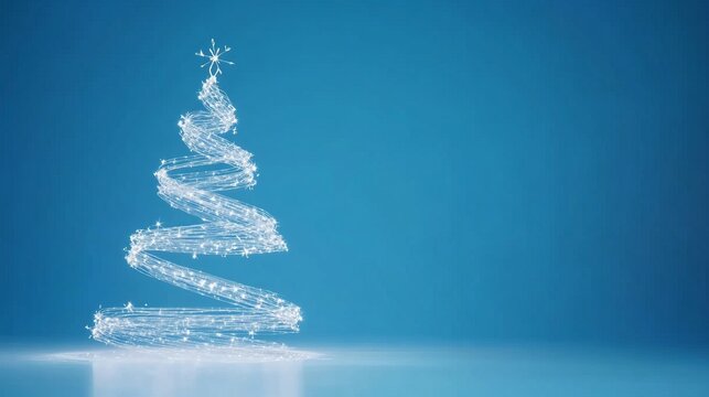 Christmas tree model made of white sparkling stars isolated on light blue background. Swirling, spinning, rotating animation. Holiday magic digital card, decoration for festive holiday season. - Powered by Adobe