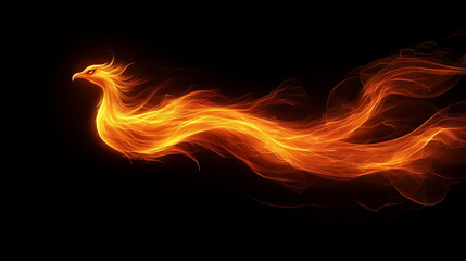 Fototapeta premium A phoenix made of fire, soaring across a dark background. The bird's fiery form symbolizes rebirth, transformation, and resilience. Renewal and strength
