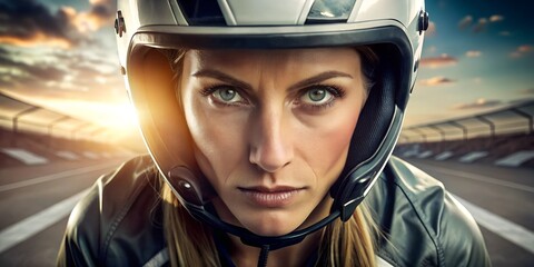  Determination and Focus: Close-Up of Female Racer Concentrating on the Track