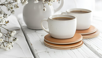 Fototapeta premium Stylish cup coasters on white wooden table