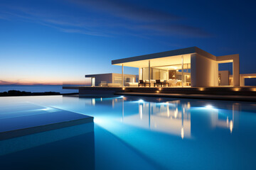 Stunning modern luxury villa exterior showcasing elegant minimalism and contemporary design elements