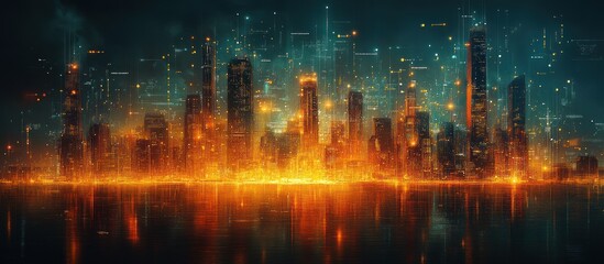 Fototapeta premium Futuristic Cityscape with Glowing Lights