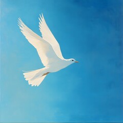 Obraz premium A serene image of a bird flying free against a clear blue sky, symbolizing personal and collective liberation.