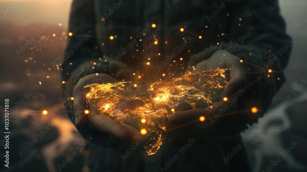 Poster Business Strategy Navigation: Digital Map with Glowing Routes for Success Visualization