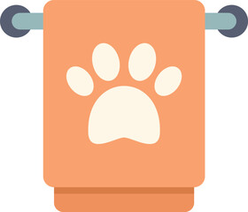Orange towel with a white paw print is hanging on a rod, perfect for drying off your furry friend after a bath or walk