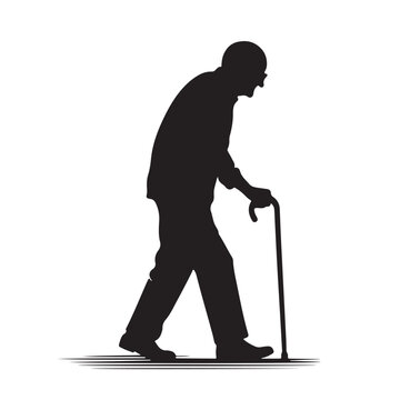 recommend clip art: Silhouette of Elderly Man Walking with Cane