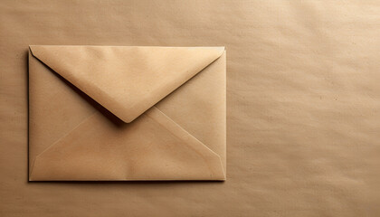 Kraft paper envelope on brown background, top view. Space for text