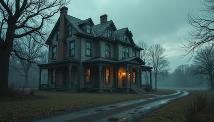 Old Haunted Mansion with Creaking Doors, Broken Windows, and Wind Howling Through the Empty Halls.