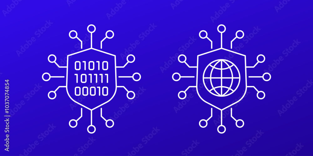 Poster cyber security icons, secure network line vector design