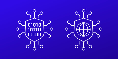 cyber security icons, secure network line vector design