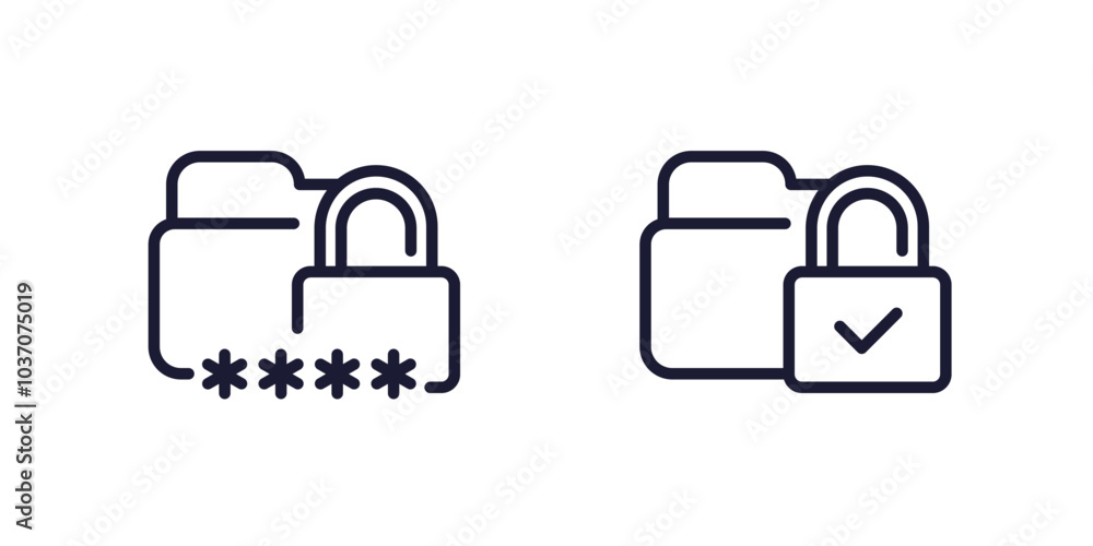 Poster locked folder with password line icons