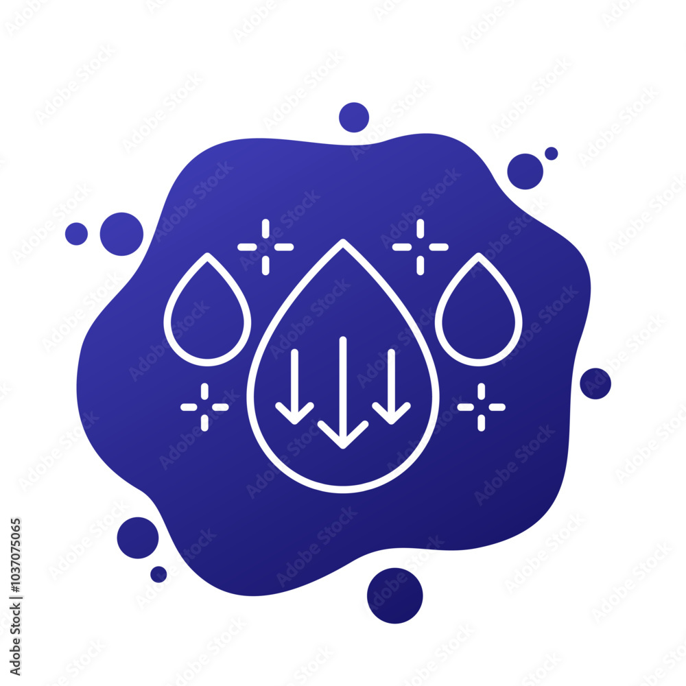 Poster Reduce water consumption icon, low water usage line vector