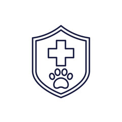 Pet insurance icon with a shield, line vector