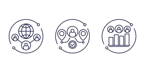 outsourcing line icons, outsourced workers or team