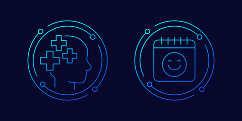 Rehab, recovery time icons in linear design