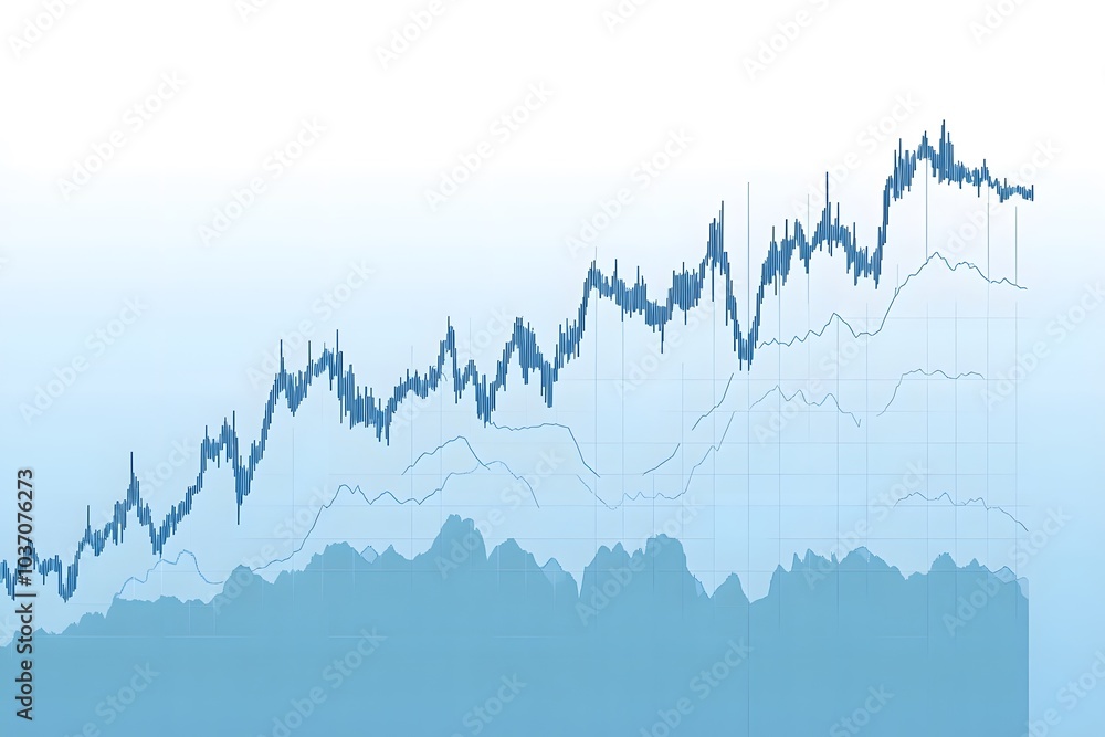 Poster blue financial chart with a line graph and a candlestick chart