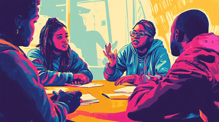 A striking image of community leaders discussing strategies to combat food insecurity in low-income neighborhoods.A striking image of community leaders discussing strategies to combat food insecurity 