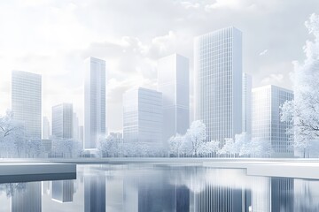 Modern Skyscrapers Reflected in a Still Pond
