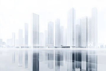 A Cityscape of Modern Glass Skyscrapers Reflecting in Water