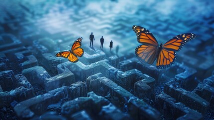Navigating Business Transformation with Symbolic Maze and Butterfly Imagery for Corporate Leadership