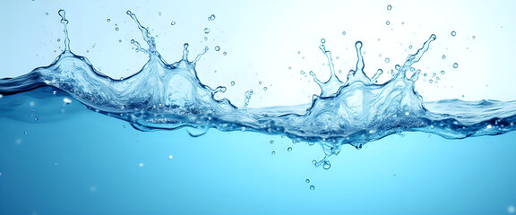 Water splash frozen in mid-air against a white background