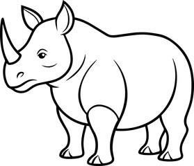 Outlined vector illustration of a rhinoceros in black and white, perfect for educational material, wildlife designs, or coloring books