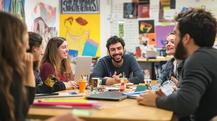 Collaborative Creativity: A Group of Engaged Individuals Sharing Ideas and Building Connections in an Inspirational Learning Environment