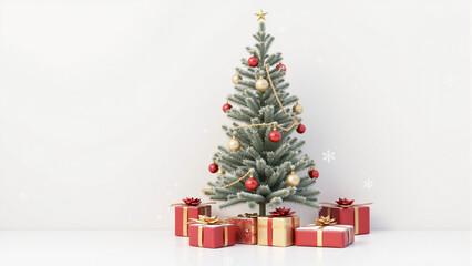 christmas tree decorations and gifts isolated white background