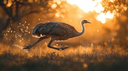 Fototapeta premium Ostrich running on grass