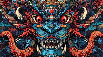 cyberpunk style of tribal tattoo japanese oni mask