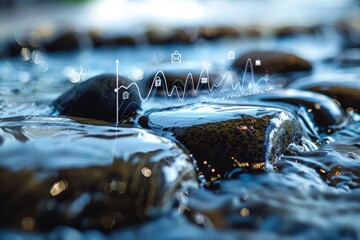 Flowing Water and Corporate Symbols Illustrating Continuous Business Growth Dynamics