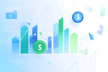 Abstract Financial Growth with Dollar Symbols and Bar Charts