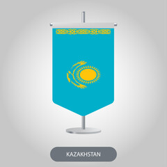 Kazakhstan vertical table flag on light grey background. Kazakhstan vertical desk flag isolated on grey background	
