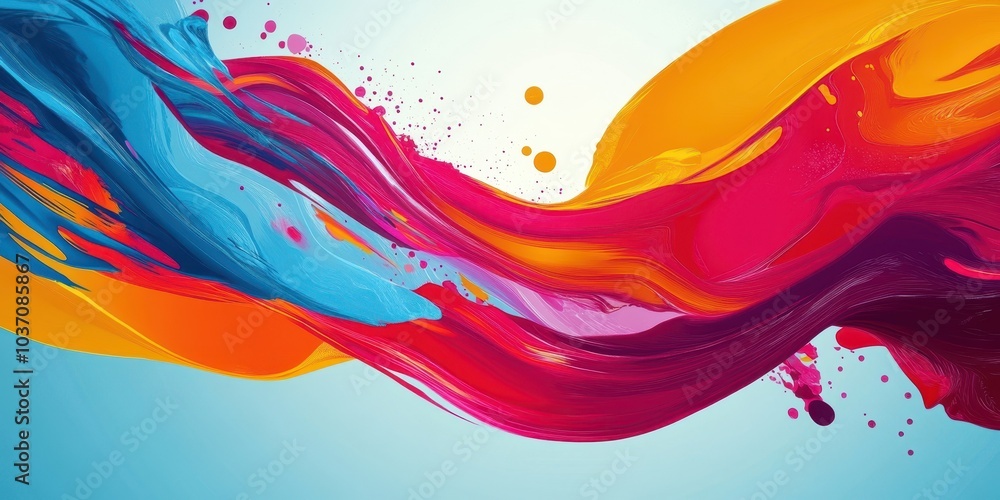 Poster colorful fluid abstract wave pattern on a soft gradient background.
